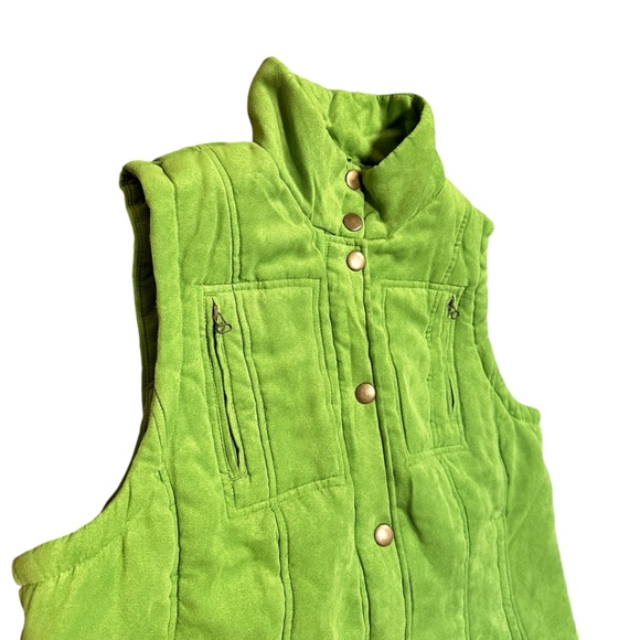 Relativity Bright Green Faux Suede Vest W/ Brass Colored Snaps & Zipper (XL) - Picture 1 of 12